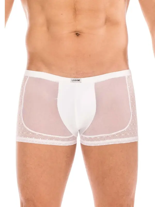 Boxer Blanc Sensuel Homme Lookme Résille Dentelle Élégante Polyamide Spandex