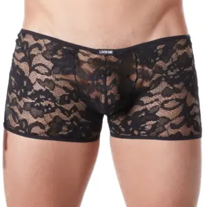 Boxer Homme Dentelle Noire Florale Transparente Sexy Confort Doux Strip-Tease