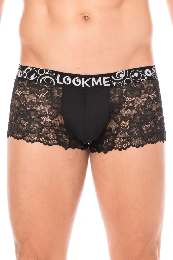 Boxer Homme Noir Dentelle Florale Fine Élégance Confort Maintien Optimal