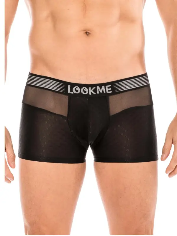 Boxer Homme Noir Résille Transparente Ceinture Élastique Lookme Slip Design