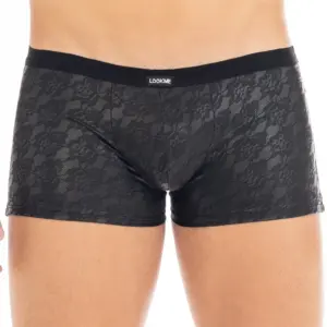 Boxer Homme Sexy Noir Simili Cuir Dentelle Florale Lookme