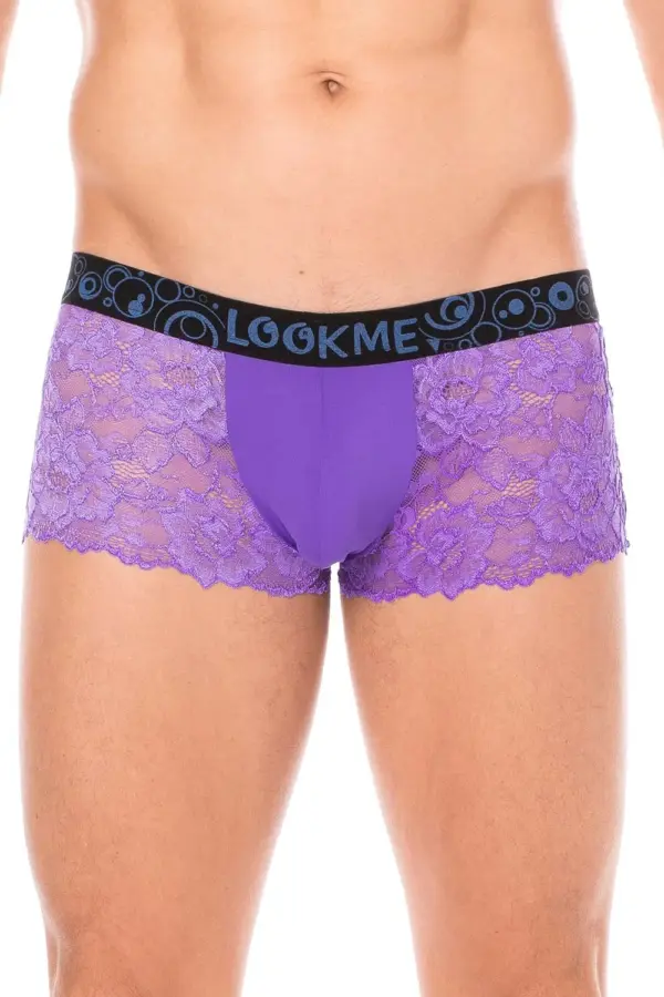 Boxer Homme Violet Dentelle Florale Poche Opaque Ajustée Confort Sexy