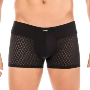 Boxer Noir Élégant Homme Lookme Ceinture Large Tissu Ajouré Losange Confort