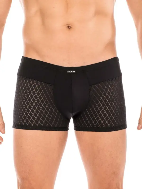 Boxer Noir Élégant Homme Lookme Ceinture Large Tissu Ajouré Losange Confort