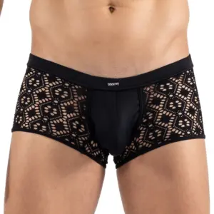 Boxer Noir Résille Brodée Asymétrique Ultra Confort Séduisant Masculin Lookme