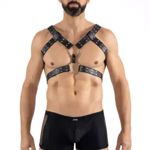 Harnais Homme Simili Cuir Noir Ajustable Soirées Érotiques Mode Alternative