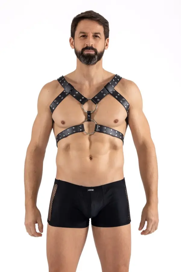 Harnais Homme Simili Cuir Noir Ajustable Soirées Érotiques Mode Alternative