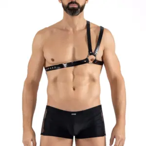 Harnais Homme Simili Cuir Noir Asymétrique Lookme Ajustable Soirée Sexy