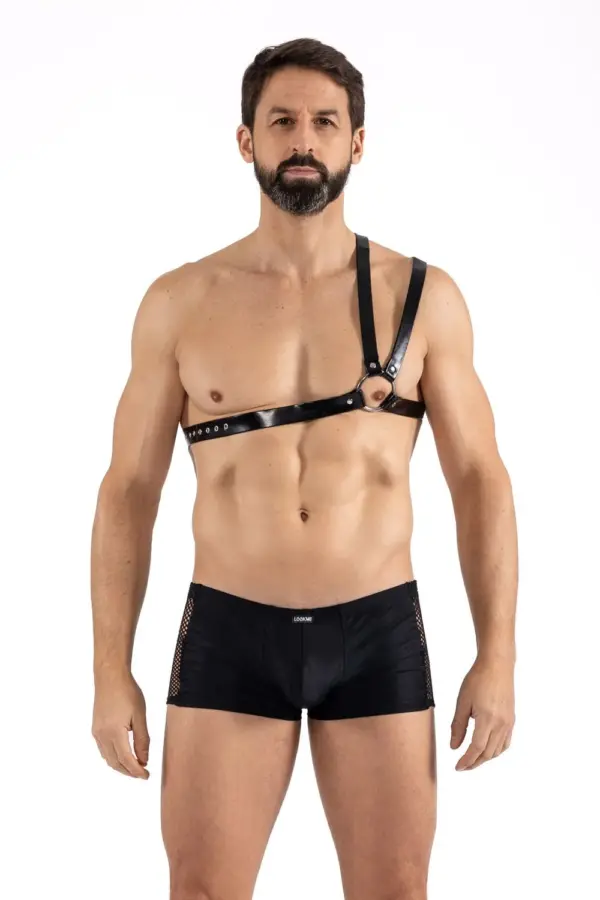 Harnais Homme Simili Cuir Noir Asymétrique Lookme Ajustable Soirée Sexy