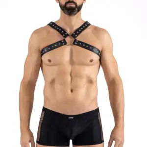 Harnais Homme Simili Cuir Noir Sensualité Anneau Métallique Ajustable