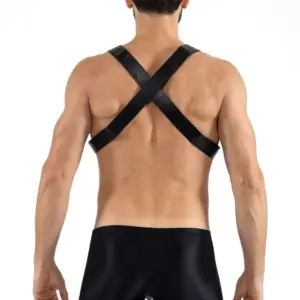 Harnais Simili Cuir Noir Pour Homme Avec Sangles Croisées Et Rivets Métalliques