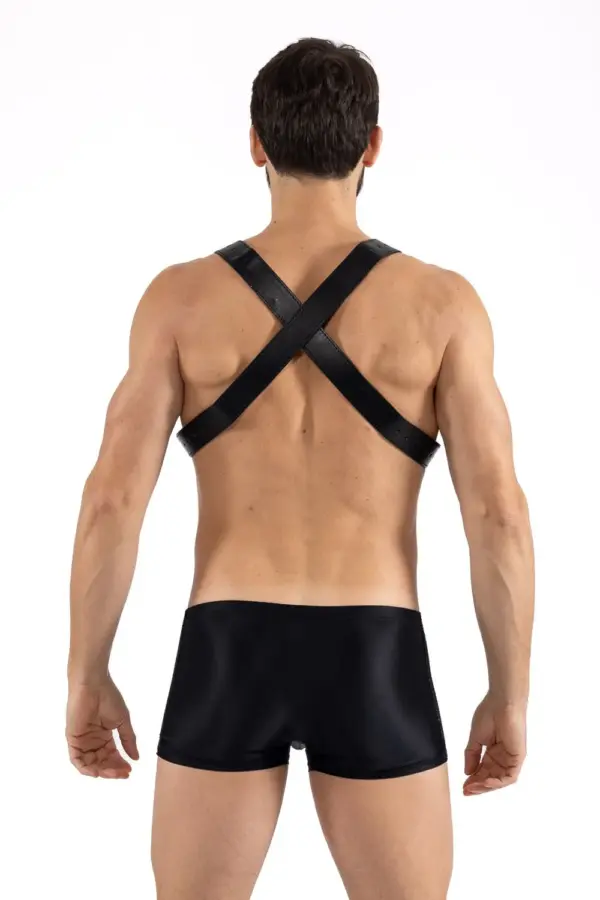 Harnais Simili Cuir Noir Pour Homme Avec Sangles Croisées Et Rivets Métalliques