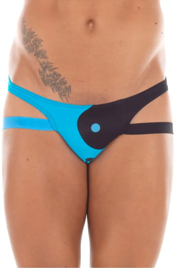 Jock Strap Masculin Sexy Confort Bleu Noir Yin Yang Polyamide Élasthanne