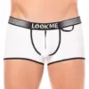 Mini Pants Blanc Échancré Homme Ceinture Noire Look Me Avec Fermeture Éclair Sécurisée
