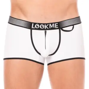 Mini Pants Blanc Échancré Homme Ceinture Noire Look Me Avec Fermeture Éclair Sécurisée