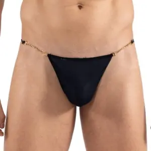 Mini String Masculin Noir Avec Chaîne Métal Pour Soirées Sensuelles