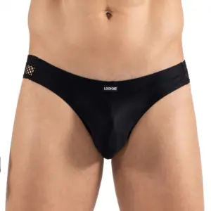 Slip Masculin Sexy Noir Opaque Résille Brodée Lookme Strip-Tease Élégant