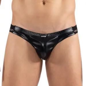 Slip Masculin Sexy Simili Cuir Résille Noire Collection Black Desire Lookme
