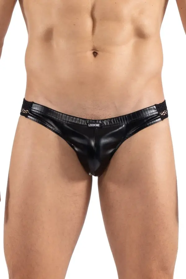 Slip Masculin Sexy Simili Cuir Résille Noire Collection Black Desire Lookme