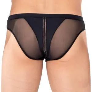 Slip Noir Résille Arrière Bandes Verticales Avant Effet String Lookme