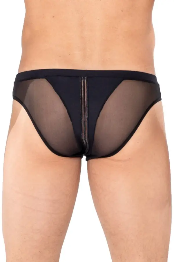 Slip Noir Résille Arrière Bandes Verticales Avant Effet String Lookme