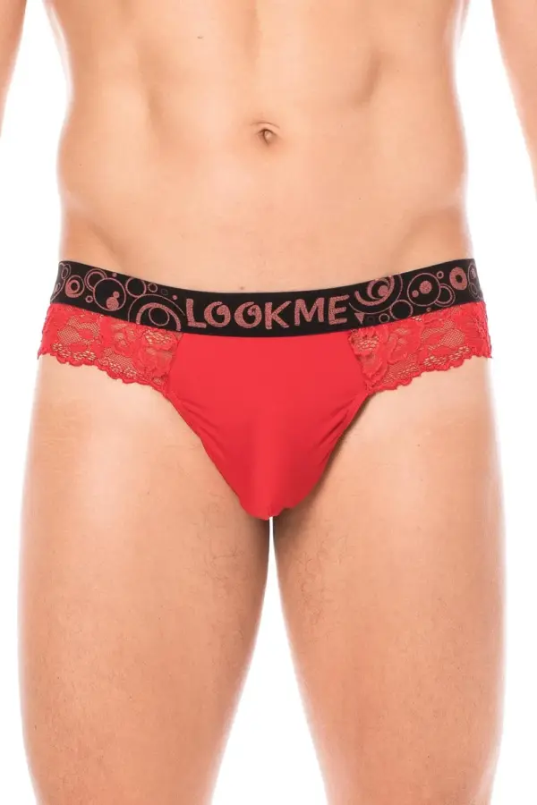 String Masculin Dentelle Rouge Florale Poche Opaque Jeux Séduction Hommes