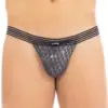 String Sexy Homme Noir Brillant Argenté Résille Élastique Lookme Bright