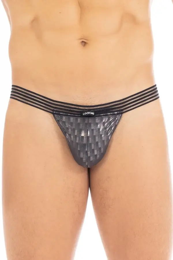 String Sexy Homme Noir Brillant Argenté Résille Élastique Lookme Bright