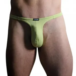 String masculin ajustable vert clair en coton élasthanne, vue de face, mettant en valeur un design sexy et minimaliste.