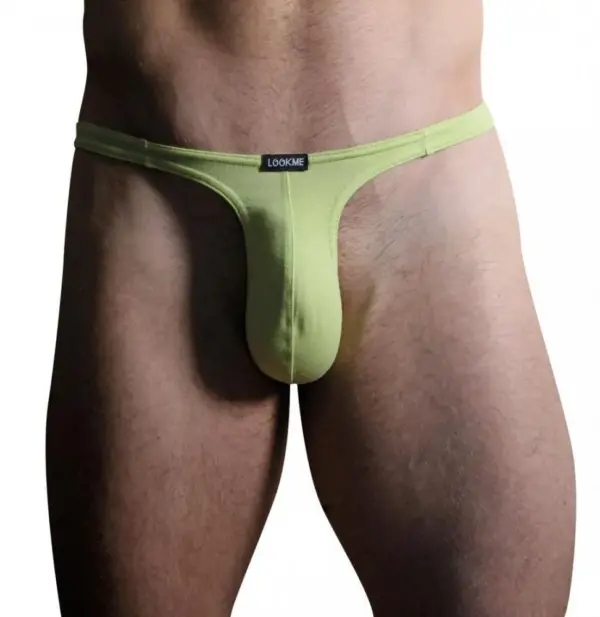 String masculin ajustable vert clair en coton élasthanne, vue de face, mettant en valeur un design sexy et minimaliste.