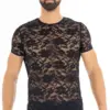Tee Shirt Dentelle Noire Homme Élégant Extensible Polyester Élasthanne Confort