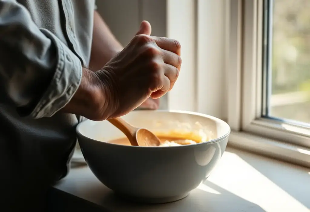 Mains qui mélange une préparation apaisante pour la peau