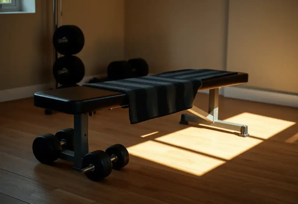 Banc de musculation avec serviette, dans une salle de sport à la maison