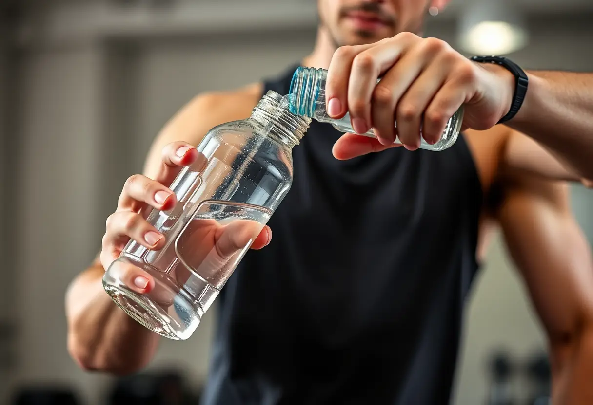 Une personne remplit un bocal en verre avec de l'eau