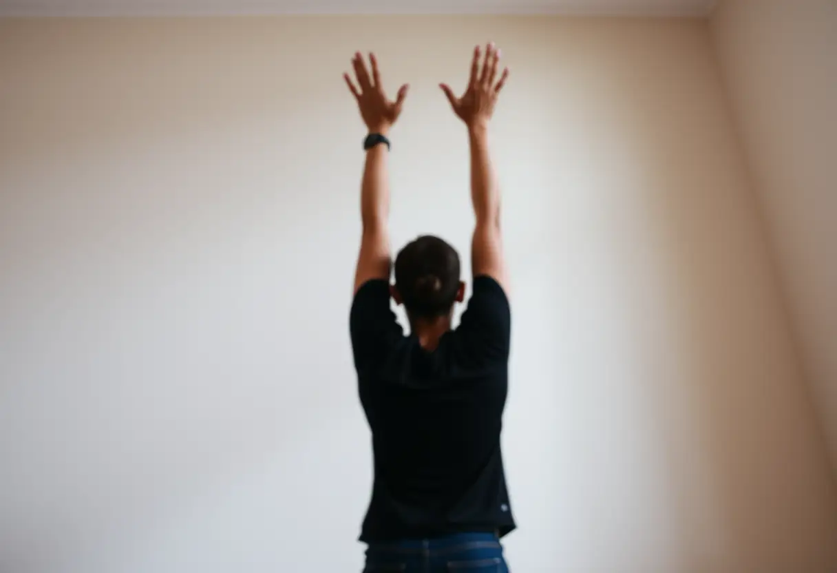 Une silhouette étirant ses bras vers le plafond, symbolisant l'extension et la flexibilité