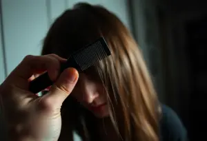 Main de quelqu'un qui peigne ses cheveux emo, cheveux longs