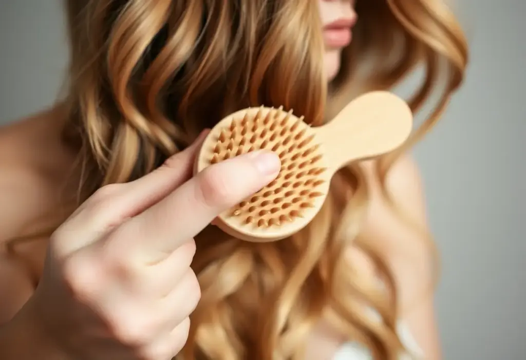 Une main tient un peigne à cheveux, utilisant-le pour brosser des cheveux ondulés, mode homme