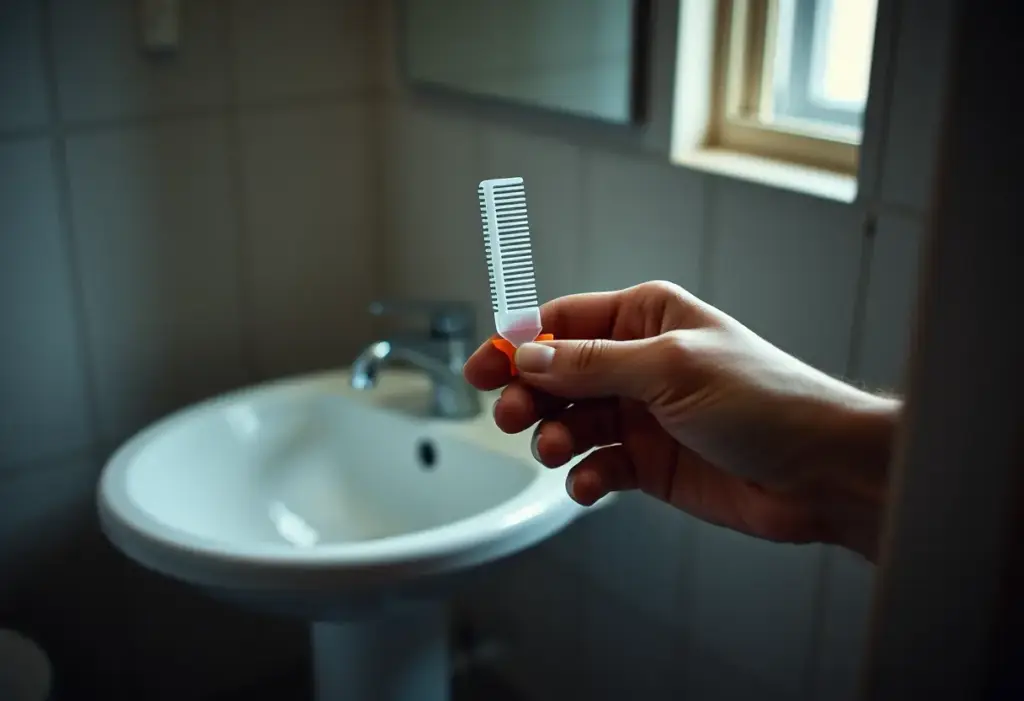 Un peigne en plastique dans une salle de bains