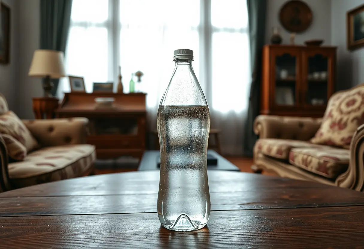 Une bouteille de produit coiffant sur une table en bois