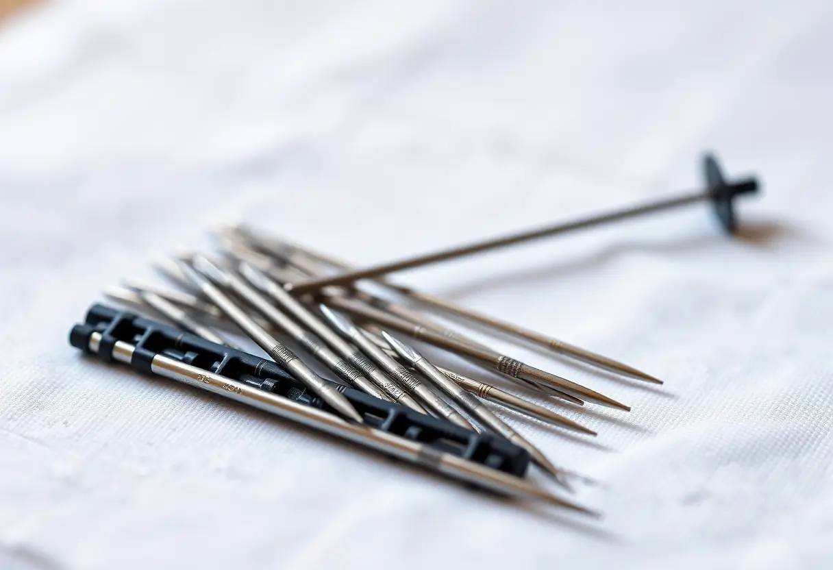 Un kit de pointes de tatouage posé sur un linge blanc propre