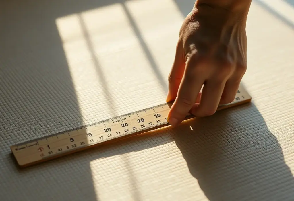 Main de tatoueur tenant un règle en bois sur un tatami, guide complet pour tatouage