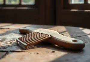 Un peigne en bois sur une table rustique