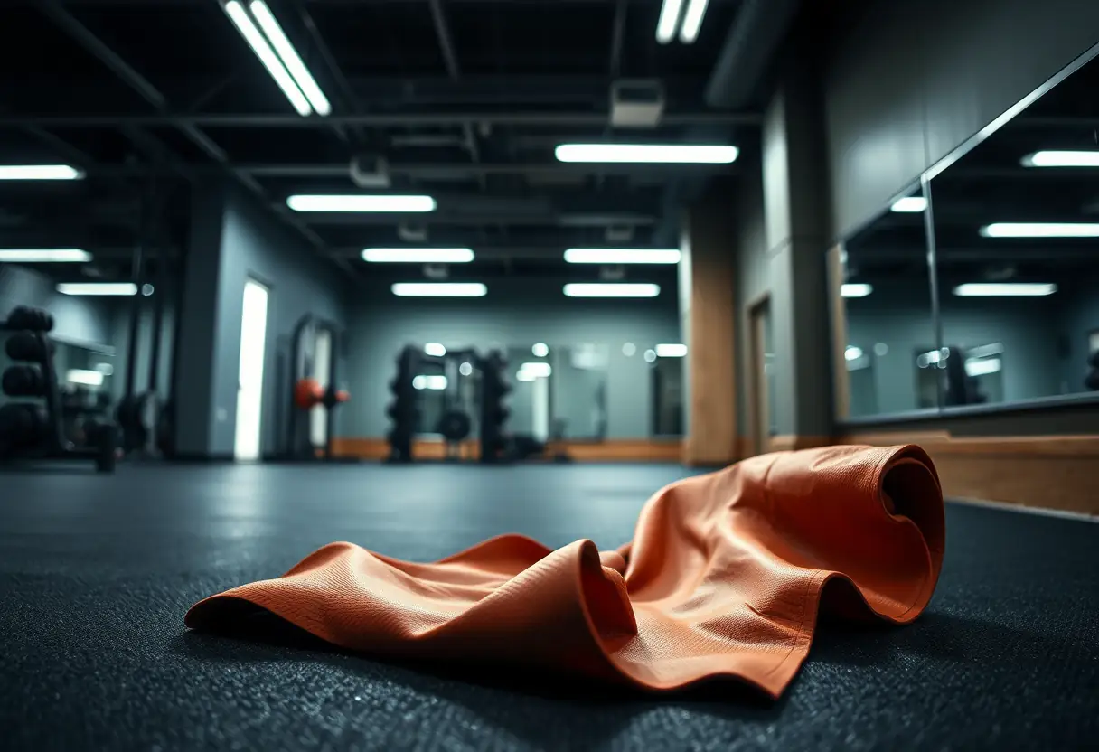 Tapis de gymnastique froissé dans un local de fitness