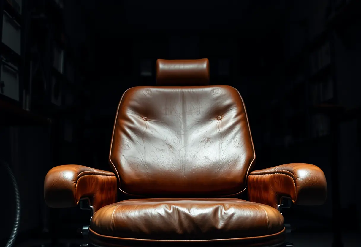 Un fauteuil usé dans un studio de tatouage