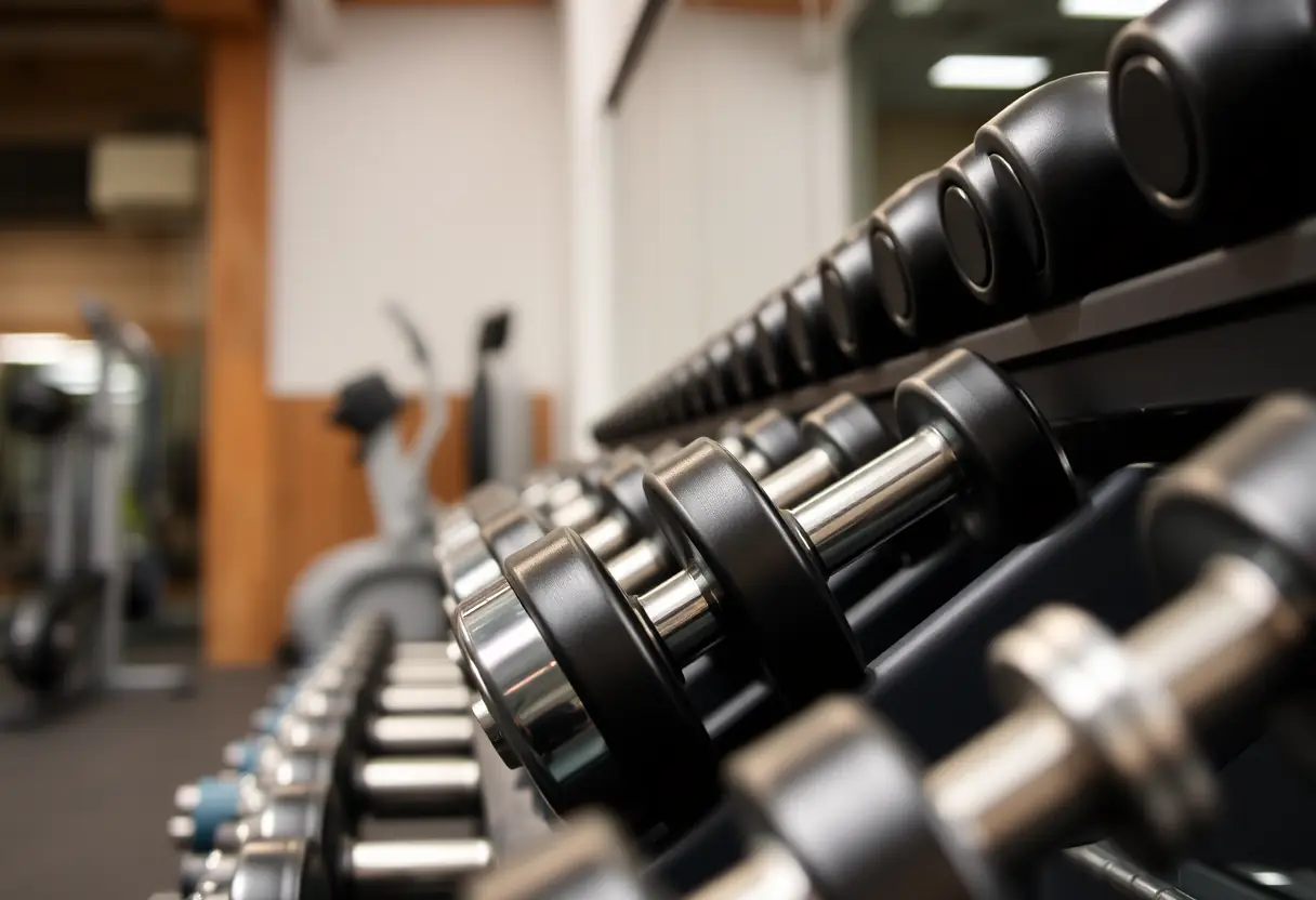 Des haltères dans un gymnase pour un tatouage athlétique